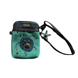 Chala Turtle Crossbody Purse Teal Suede Leather Starfish Charm